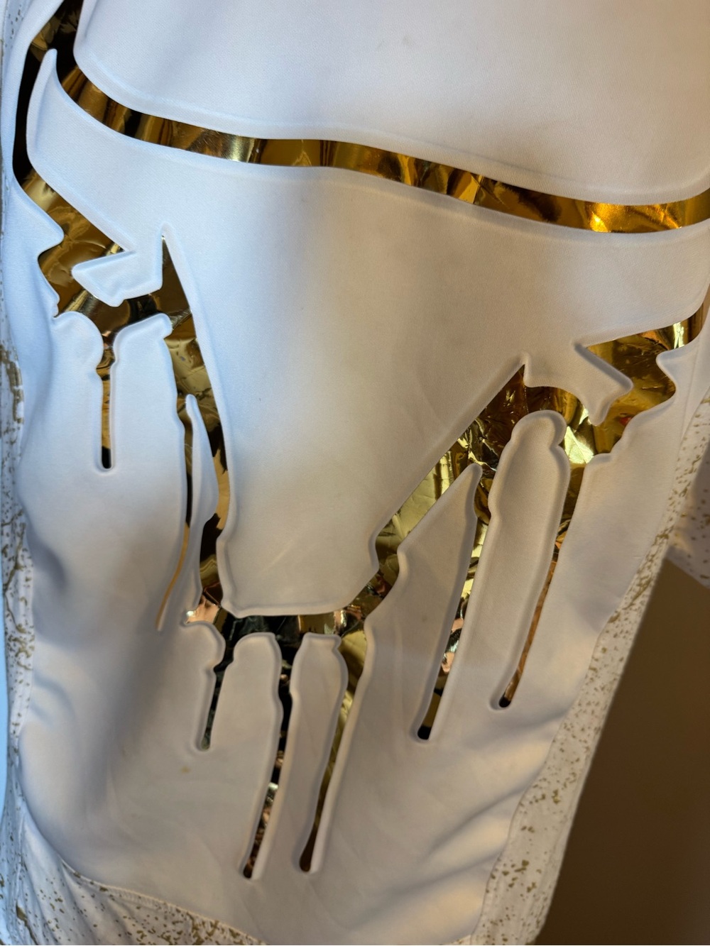 White Short Sleeve Graphic Tee with Gold Accent